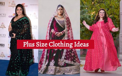 Plus Size Clothing Ideas for different occasion - Indian Wear, saree, lehenga choli, salwar suit, gown and blouse for plus size Indian Party Wear For Plus Size Women, Indian Outfits For Plus Size Women For Wedding, Plus Size Ethnic Wear Indian Wedding, Plus Size Ethnic Wear Indian, Plus Size Fashion For Women Indian Wedding, Indian Outfits For Plus Size Women, Plus Size Indian Outfits For Wedding, Plus Size Indian Fashion, Indian Wear Saree