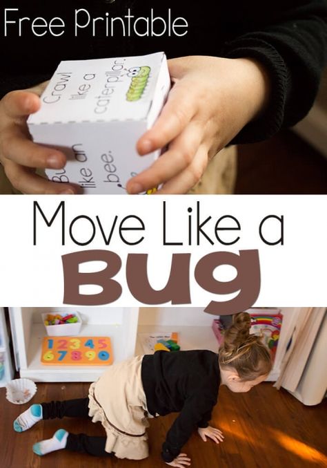 Preschoolers will love this gross motor movement game! Roll the cube and act out the insect! How fun!! Dr. Suess, Bug Activities, Insects Preschool, Bugs Preschool, Insect Activities, Gross Motor Activity, Insects Theme, Gross Motor Activities, Spring Preschool