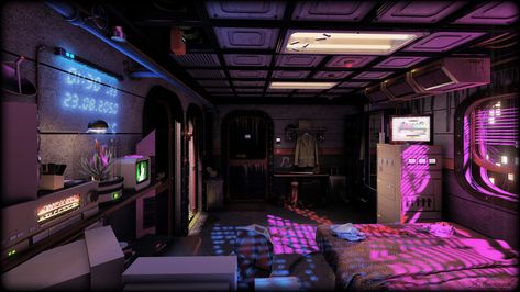 ArtStation - Futuristic dystopian apartment, Kamen Nikolov Dystopian Apartment, Cyberpunk Apartment, Cyberpunk Interior, Futuristic Room, Concrete Apartment, Cyberpunk Room, Futuristic Decor, Future Noir, Futuristic Interior Design