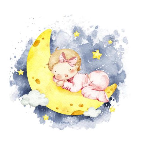 Baby Icon, Baby Logo, Watercolor Baby Shower, Baby Illustration, Baby Frame, Cute Watercolor, Girl Sleeping, Baby Fabric, Cute Love Cartoons