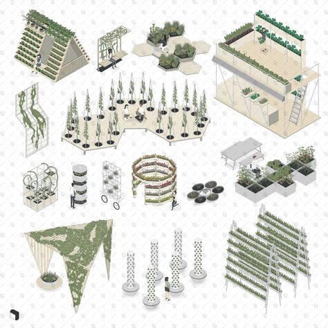 Axonometric Urban Farm PNG - Toffu Co Landscape Farm Design, Vegetation Architecture, Organic Architecture Concept, Farm Architecture, Public Garden Architecture, Isometric People, Landscape Architecture Diagram, Planting Plants, Gardening Planting