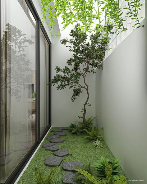 Tiny Tropical Garden, Zen Garden Room, Garden Inside House, Small Courtyard Ideas Garden Nook, Modern Indoor Garden, Japandi Garden, Small Office Design Interior, Rooftop Patio Design, Indoor Courtyard