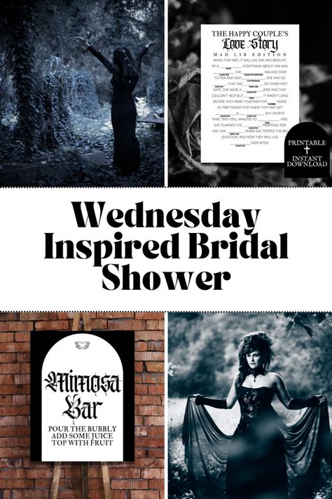 Calling all my goth girlies! Want a bridal shower to match your black heart? We got you boo! Embrace your full Wednesday vibes with these gothic romance inspired bridal shower theme. Gothic Bridal Shower Decor, Goth Bridal Shower Ideas, Gothic Bridal Shower Ideas, Bridal Shower Drinks, Wedding Drink Bar, Open Bar Wedding, Punk Wedding, Goth Vibes, Fun Bridal Shower Games