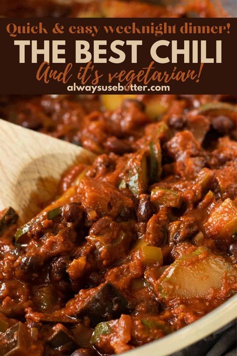 Eggplant Chili Recipe, Vegetarian Chili With Zucchini, Eggplant Chili, Easy Vegetarian Chili, Chili Vegetarian, Mexican Pasta Salad, Vegetarian Chili Easy, The Best Chili, Meat Chili