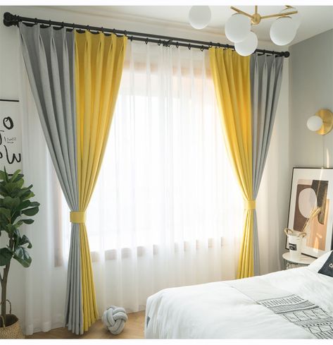 Nordic Max Blackout Curtain Gray Yellow Splice Curtain Bedroom Curtain (One Panel) Yellow Curtains Bedroom, Yellow Curtains Living Room, Curtains Living Room Modern, Yellow Curtains, Baby Zimmer, Living Room Decor Curtains, Yellow Living Room, Stylish Curtains, Grey Curtains