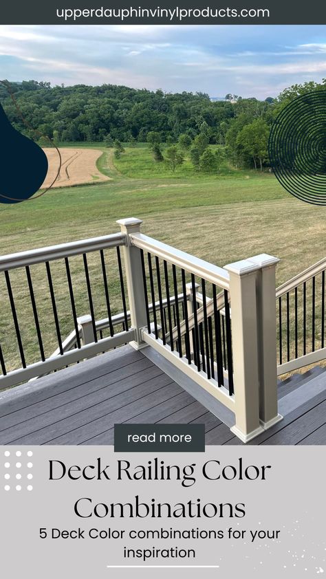 Trex Deck Designs Color Schemes, Modern Deck Color Ideas, Back Deck Paint Colors, Trex Decking Ideas Color Schemes, Deck And Railing Color Ideas, Deck Railing Colors Ideas Paint, Deck Colors For Black House, Wood Deck Color Ideas, Deck Railing Color Ideas