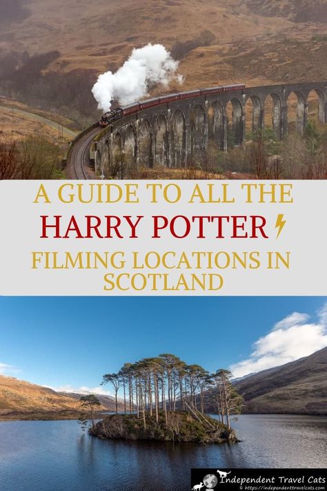 A comprehensive and detailed guide to 12 Harry Potter filming locations in Scotland, including the Hogwarts Express train (The Jacobite), the location of Hagrid's hut (Glencoe), & the location of Dumbledore's grave (Eilean na Moine). We provide a map of each Harry Potter movie location, how to get there, and other relevant information for each film site. #HarryPotter #filmlocations #Scotland #TheJacobite #HarryPotterfilminglocations #HogwartsExpress #HarryPottertrain #travel Harry Potter Filming Locations Scotland, Train In Scotland, Harry Potter Locations Scotland, Harry Potter Europe Trip, Harry Potter Scotland Locations, Travel In Scotland, Scotland Harry Potter Sites, Scotland In Fall, Harry Potter Train Scotland