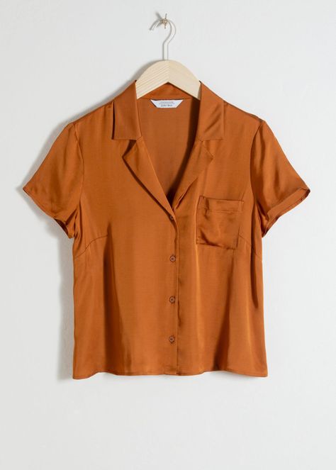 Relaxed Fit Satin Shirt - Rust - Shirts - & Other Stories Biker Look, Sneaker Trend, Party Blouse, Chic Shirts, Trouser Outfits, Winter Mode, Simply Chic, Orange Shirt, Satin Shirt