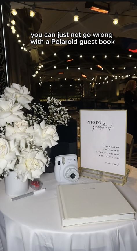 Black And White Wedding Theme, Polaroid Guest Book, Tafel Decor, Idea Wedding, White Wedding Theme, Dream Wedding Decorations, Wedding Activities, Future Wedding Plans, Social Ads