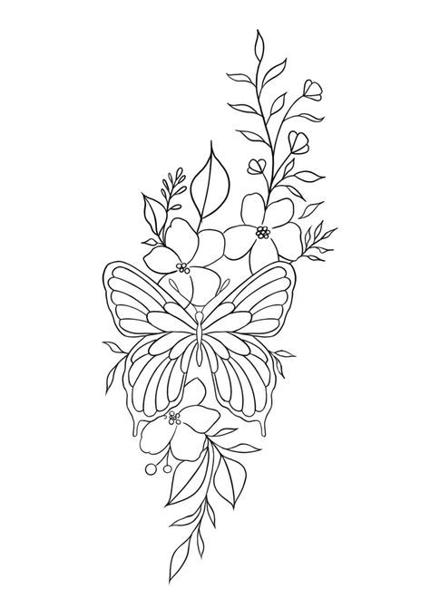 Flower Tattoo Stencils, Butterfly With Flowers Tattoo, Butterfly Outline, Animal Tattoo Ideas, Rose Tattoos For Women, Tattoo Outline Drawing, Tattoo Templates, Tasteful Tattoos, Forearm Tattoo Women