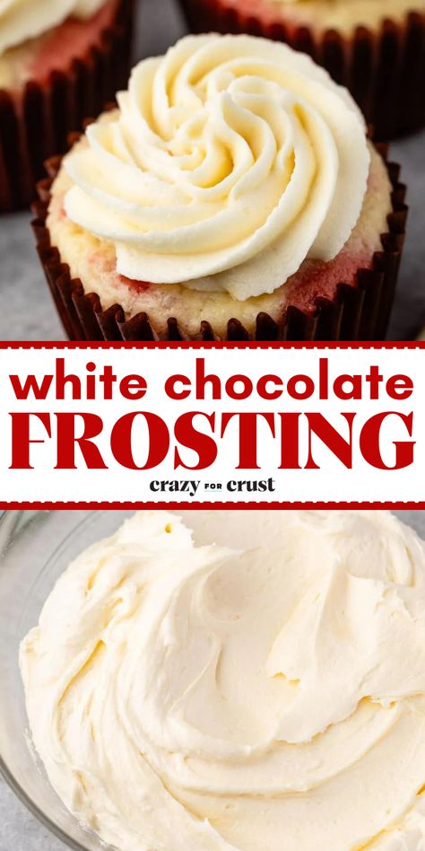 This White Chocolate Frosting is a new frosting recipe to add to your list. It’s a light and fluffy smooth buttercream frosting that tastes like white chocolate and it pairs so well with so many cupcake recipes. American Frosting Recipe, Smooth Frosting Recipe, Chocolate Icing For Brownies, Smooth Buttercream Frosting, Brownie Icing, White Chocolate Buttercream Frosting, Smooth Buttercream, Best White Chocolate, Cheesecake Frosting