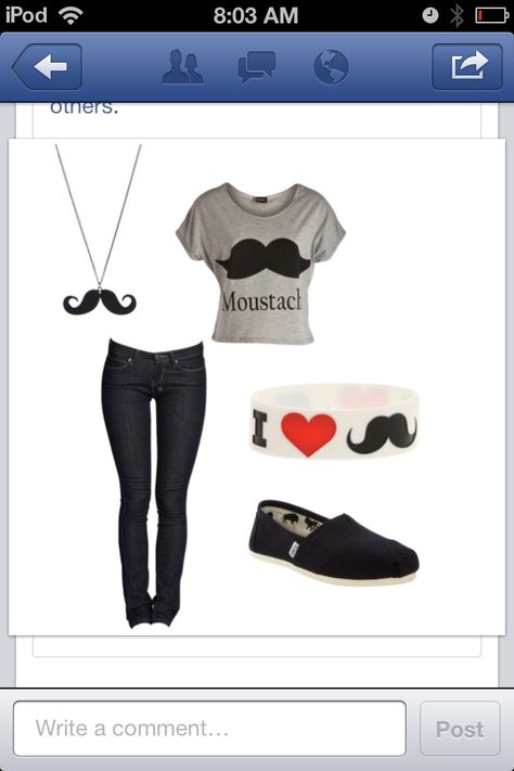 Mustache clothing! I'm probably the only person on pintrest that has a board for Mustaches! 2014 Tumblr Aesthetic Outfits, Concert Wear, Mustache Party, 2010s Fashion, Moustaches, Beard No Mustache, Polyvore Outfits, Aesthetic Outfits, Perfect Outfit