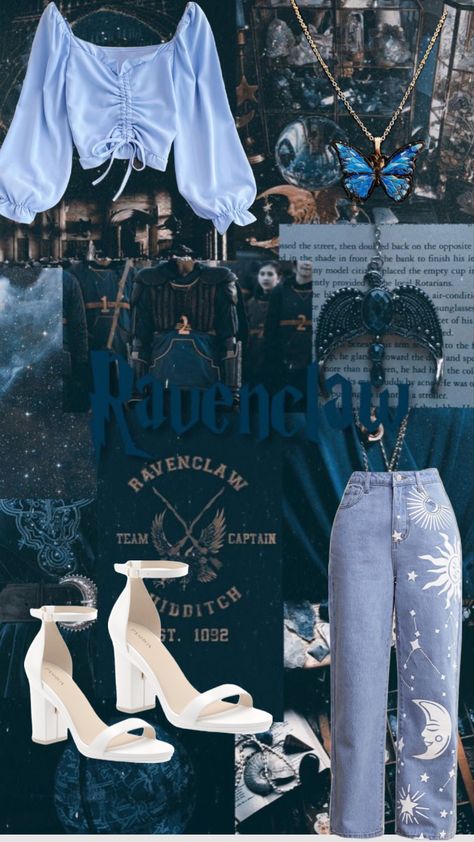 Outfits inspired by Hogwarts houses! Part 2- Ravenclaw! Roman Clothing, Ravenclaw Outfit, Roman Clothes, Hogwarts Outfits, Ravenclaw Aesthetic, Autumn Love, Hogwarts Houses, Autumn Outfit, Ravenclaw