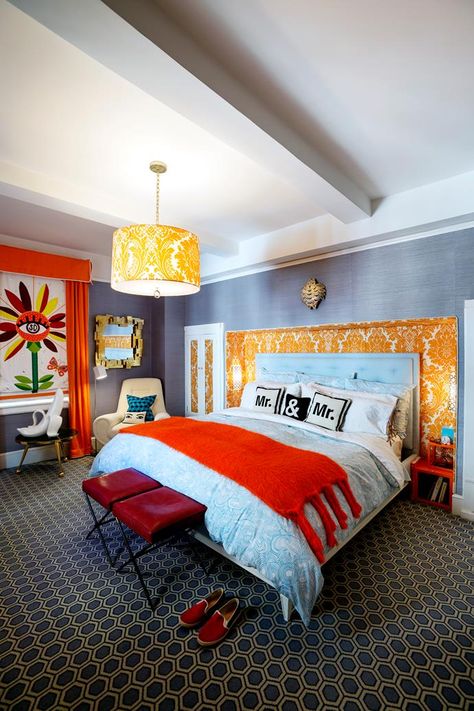 Jonathan Adler Style, Penthouse Decor Ideas, Jonathan Adler Bedroom, Johnathon Adler, Eccentric Glamour, Penthouse Decor, Greenwich Village Apartment, New York Home, Guest Bedroom Decor