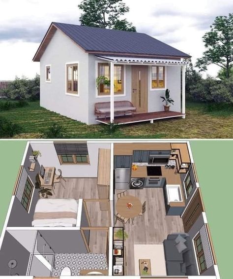 Winter House Exterior, Small House Blueprints, Small House Layout, Shed To Tiny House, Paint Kitchen, Casas The Sims 4, Sims House Plans, Tiny House Floor Plans, Minimal House Design