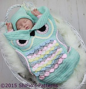 Beautiful Owl Crochet Blanket Pattern Owl Sleeping, Crochet Baby Cocoon Pattern, Sleeping Bag Pattern, Baby Cocoon Pattern, Printable Products, Crochet Baby Cocoon, Owl Crochet Patterns, Crocodile Stitch, Baby Cocoon