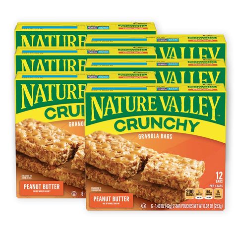 Nature Valley Granola Bars, Crunchy, Peanut Butter, 6 Pouches - 1.49 oz, 2-Bars Per Pouch (Pack o... Nature Valley Crunchy Granola Bars, Nature Valley Granola, Peanut Butter Snacks, Crunchy Peanut Butter, Chewy Granola, Nature Valley, Oats And Honey, Wholesome Snacks, Crunchy Granola