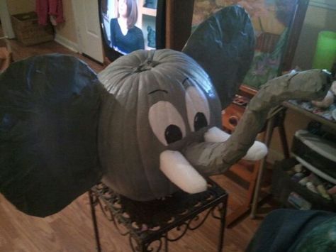 Pumpkin elephant Zoo Pumpkin Decorating, Piggy And Elephant Pumpkin, Elephant Pumpkin Painting, Dumbo Pumpkin Painting, Elephant Pumpkin Ideas, Alabama Pumpkin Painting, Painted Pumpkin Farm Animals, Elephant Pumpkin, Big Pumpkin