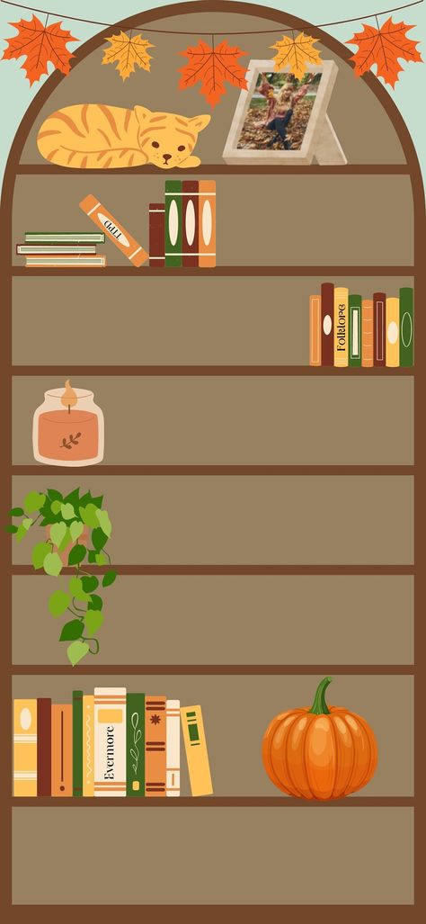 Fall Bookshelf, Wallpaper Bookshelf, Bookshelf Wallpaper, Christmas Bookshelf, Custom Bookshelves, Island Wallpaper, Simple Iphone Wallpaper, Inspirational Wallpapers, Wallpaper App