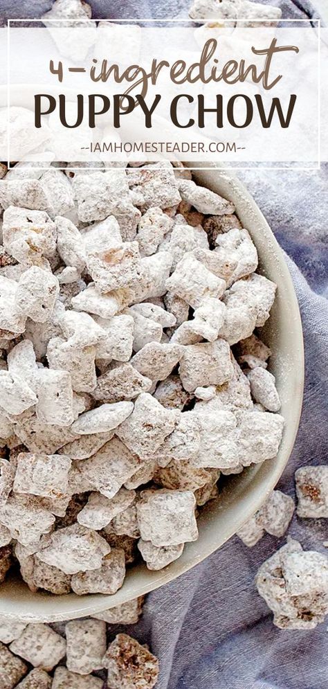 Puppy Chow is a quick and easy snack recipe made with just a few ingredients!  Using peanut butter, chocolate, and rice cereal you can create an easy, no fuss, handheld snack that everyone will rave about. Save this tasty chex treat for later! Puppy Chow Chex Mix, Puppy Chow Chex, Lemon Puppy Chow, Puppy Chow Cookies, Sweet Snack Mix, Chex Mix Recipes Original, Flavored Popcorn Recipes, Puppy Chow Christmas, Puppy Chow Chex Mix Recipe