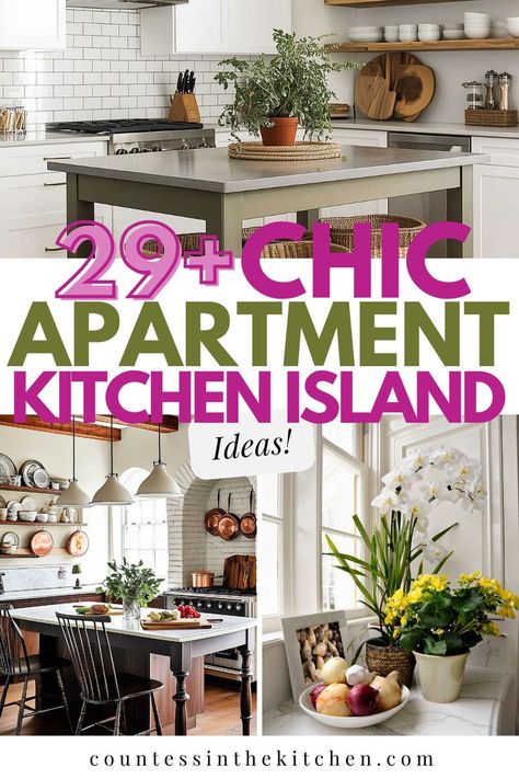 Apartment kitchen island How To Put An Island In A Small Kitchen, Tiny Kitchen Island Ideas, Island Kitchen Ideas Small Space, Kitchen Island In Small Kitchen, Small Kitchen Island Ideas Diy, Small Kitchen Island Decor, Cozy Apartment Kitchen, Apartment Kitchen Island, Small Kitchen Island Ideas