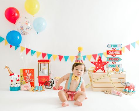 Carnival First Birthday Cake, Circus Cake Smash, Circus Theme Cake Smash, Carnival Theme Smash Cake, Carnival Smash Cake 1st Birthday Parties, Circus Cake Smash Photoshoot, Circus Cake, Carnival Themed Party, Baby Boy Photography