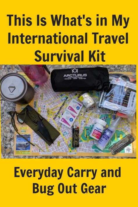 When you travel internationally, you have to have a kit that is compact and abides by local regulations. Here\'s a glimpse into an EDC kit and bug-out bag. | The Organic Prepper Travel Kitchen Kit, Travel Survival Kit, Bug Out Kit, Survival Kit Gifts, Survival Ideas, Travel Prep, Survival Stuff, Emergency Preparedness Kit, Guatemala Travel