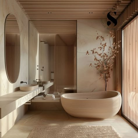 Travertine Spa Bathroom, Japandi Board, Elevate Bathroom, Japandi Bathroom Design, Zen Bathrooms, Bathroom Japandi, Japandi Bathroom, Japandi Interiors, Urban Design Concept