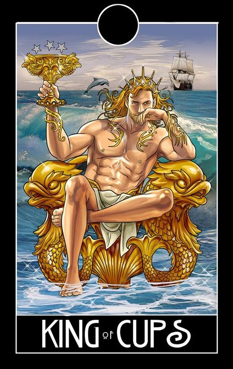 King Of Cups Tarot, Page Of Cups, Tarot By Cecelia, Tarot Card Artwork, 2023 Tattoo, Male Artworks, King Of Cups, King Of Wands, Wands Tarot