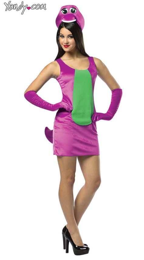 It looks like Barney is literally throwing up over this costume: | 20 Halloween Costumes That Will Destroy Your Childhood Barney Costume, Quick Halloween Costumes Last Minute Men, Quick Halloween Costumes, Cartoon Character Costume, Dinosaur Costume, Couple Halloween Costumes, Couples Costumes, Halloween Costumes For Kids, Cool Costumes