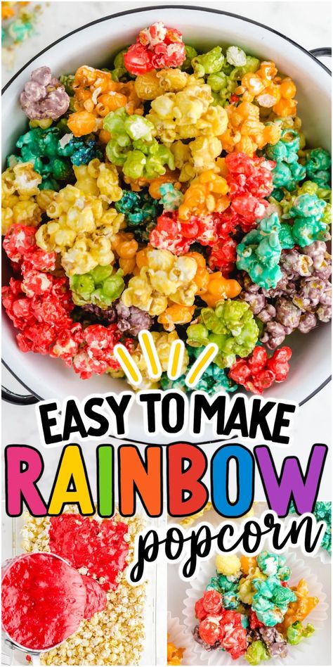 How To Make Colorful Popcorn, How To Color Popcorn, Coloured Popcorn How To Make, Rainbow Popcorn Recipe, How To Make Colored Popcorn, Colored Popcorn Recipe Easy, Bright Color Birthday Party Ideas, Food Coloring Popcorn, Colored Popcorn Recipe