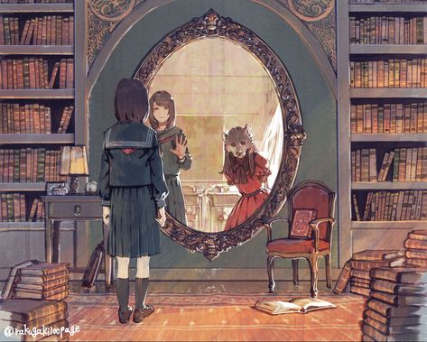 The Mirror, Pretty Art, Aesthetic Art, Cartoon Art, Anime Drawings, Art Inspo, Cute Art, Art Reference, Fantasy Art