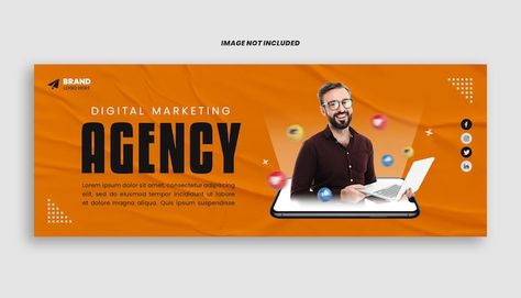 Digital marketing agency orange facebook... | Premium Psd #Freepik #psd #agency #banner #banner-design #website-banner Digital Marketing Banner, Cricket Kit, Marketing Agency Website, Website Banner Design, Background Remove, Banner Design Inspiration, Facebook Cover Design, Facebook Cover Template, Digital Banner