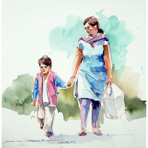 https://instagram.com/p/36IlLMTJT2/ Mother And Son Drawing, Son Drawing, Figure Composition, Memory Drawing, Watercolor People, Human Sketch, Composition Painting, Figure Sketches, Amazon Favs