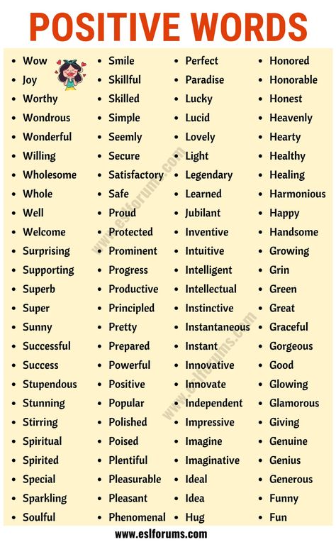 Top 200+ Positive Words to Inspire Your Day! - ESL Forums Positive Vocabulary Words, List Of Positive Words, English Learning Spoken, Essay Writing Skills, Good Vocabulary Words, Words To Inspire, Good Vocabulary, English Language Teaching, English Writing Skills