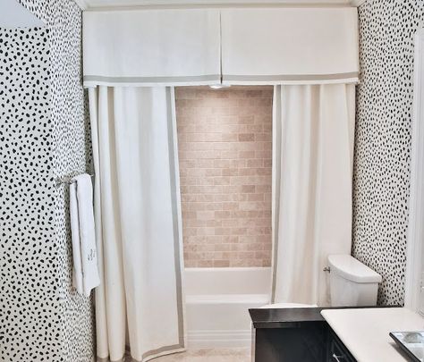 Design Crush: Amy Berry Designs Bathroom Valance, Shower Curtain With Valance, Amy Berry, Double Shower Curtain, Heart Window, Primitive Bathrooms, Flat Roman Shade, Double Shower, Modern Shower Curtains