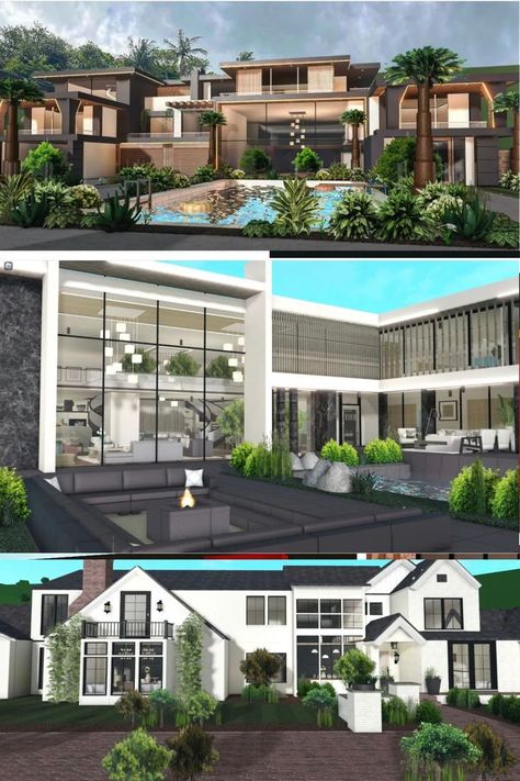 Bloc Burg Mansion Layout, Winter Modern Mansion, Bloxburg Mansion Layout 3 Story Modern, Front House Bloxburg, Bloxburg Modern Mansion Ideas, Luxury House Bloxburg, Best Bloxburg Builds, Bloxburg Luxury House, Modern Bloxburg Exterior