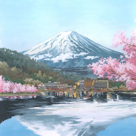 Sakura Painting, Mount Fuji Japan, Packaging Illustration, Fuji Japan, Monte Fuji, Japan Illustration, Frida Art, Japan Painting, Mont Fuji