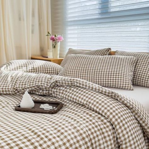 NSNLGSGC Queen Comforter Set, Tan Gingham Bedding Comforter Sets, Brown Grid Bed Comforter 3 Pieces (1 Comforter, 2 Pillowcases) Comforter Amazon, Gingham Bedding, Brown Grid, Bedding Comforter Sets, Bed Comforter, Bedding Comforter, College Room, Queen Comforter Sets, Queen Comforter