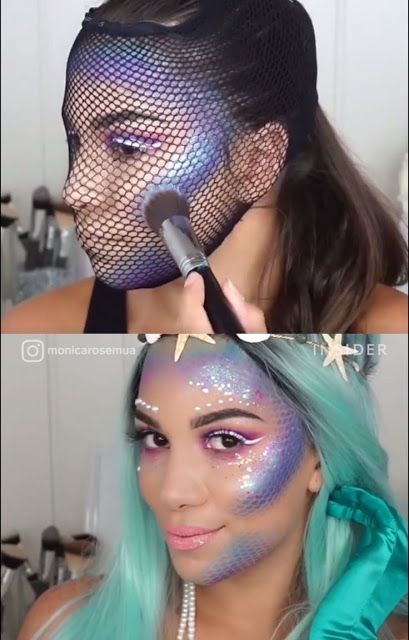 Cut Crease Glitter, Carnaval Make-up, Mermaid Makeup Halloween, Fantasy Make-up, Halloween Make-up Looks, Halloweenský Makeup, Mermaid Halloween, Costumes Kids, Box Braid