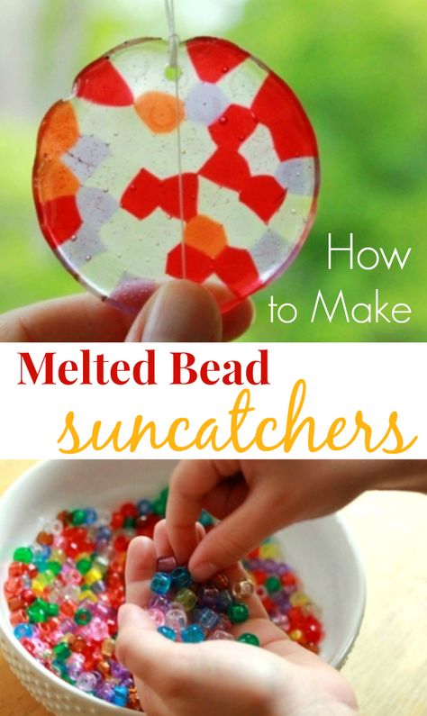 How to Make Melted Bead Suncatchers from kids plastic pony beads. Beautiful!! (Make sure to see the tips for safety and success.) Melted Bead Suncatcher, Melted Beads, Summer Crafts For Kids, Melting Beads, Childrens Crafts, Pony Beads, Summer Crafts, Arts And Crafts For Kids, Crafts To Do