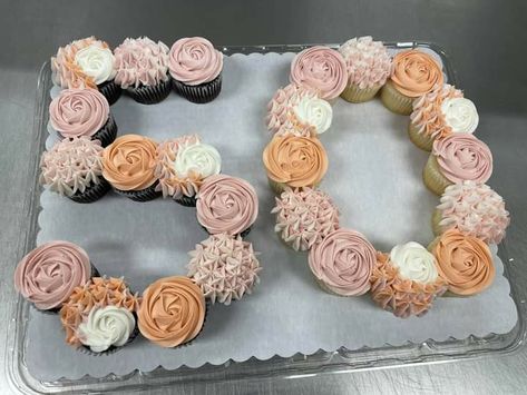 Desserts For 50th Birthday Party, Number 50 Cupcake Cake, 75th Birthday Cupcake Ideas, Cake Ideas For 80th Birthday, 70th Cupcake Ideas, 50th Birthday Dessert Ideas, 60 Birthday Cupcakes, 60th Cupcakes For Ladies, 50 Cupcake Cake Number