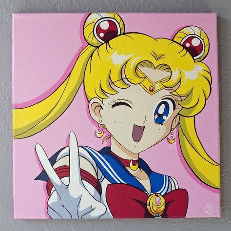 Moon Painting Ideas, Sailor Moon Painting, Moon Acrylic Painting, Anime Canvas Painting, Moon Acrylic, Arte Sailor Moon, Sailor Moon Stars, Sailor Moon Usagi, Sailor Moon Aesthetic