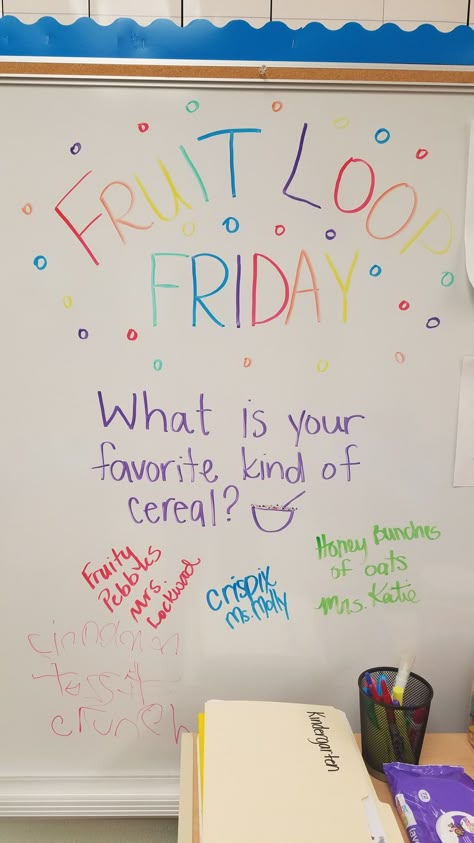 Fruit Loop Friday Friday Board Message, Friday Classroom Board, Friday White Board Message, Friday Classroom Morning Message, Friday Whiteboard Ideas, Friday Morning Message Classroom, Friday Whiteboard Question, Friday Question Of The Day Classroom, Friday Bell Ringer