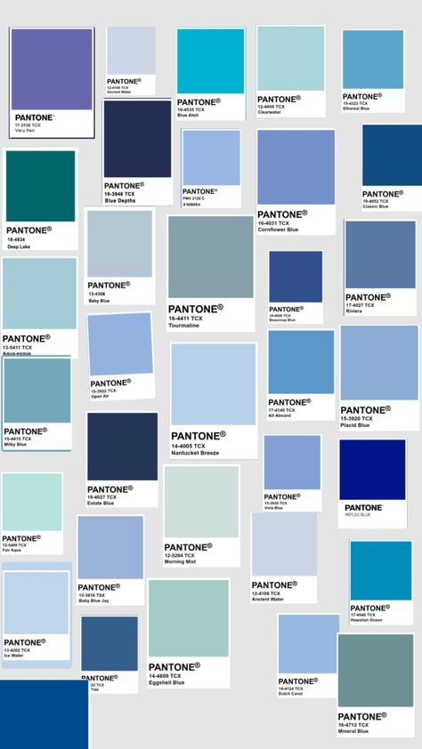 Blue pantones #shufflesbyfran Ocean Blue Color Palette, Persian Blue Color, Types Of Blue Shades, Blue Pantone Palette, Pantone Blue Palette, Blue Shades Colour Palettes, Bridgerton Blue, Pantone Colour Palettes Blue, Pantone Blue Shades