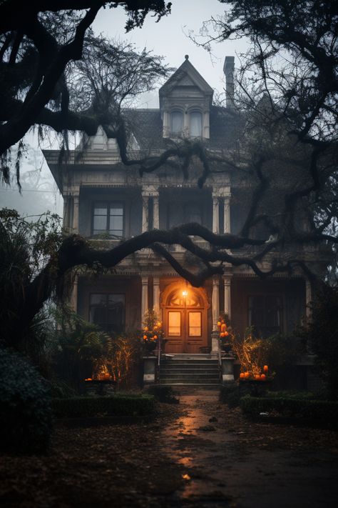 Creepy Halloween Aethstetic, Spooky Mansion Aesthetic, Gothic House Outside, Hunted House Aesthetic, Haunted Houses Aesthetic, Neo Gothic Aesthetic, Spooky House Aesthetic, Halloween House Aesthetic, Victorian House Halloween