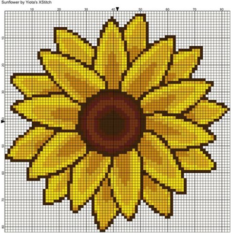 Flower free cross stitch pattern. Cross Stitch Sunflower, Free Cross Stitch Pattern, Flower Cross, Cross Stitch Needles, C2c Crochet, Pola Kristik, Pola Sulam, Crochet Tapestry, Crochet Cross