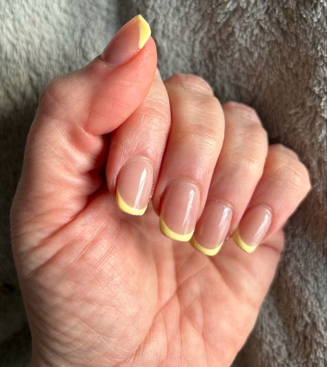 Lemon Tip Nails, Lemon French Tip Nails, French Tipped Nails, Easter Nails 2023, Natural French Manicure, Yellow French Tip, Tipped Nails, Natural Almond Nails, Almond Nails French