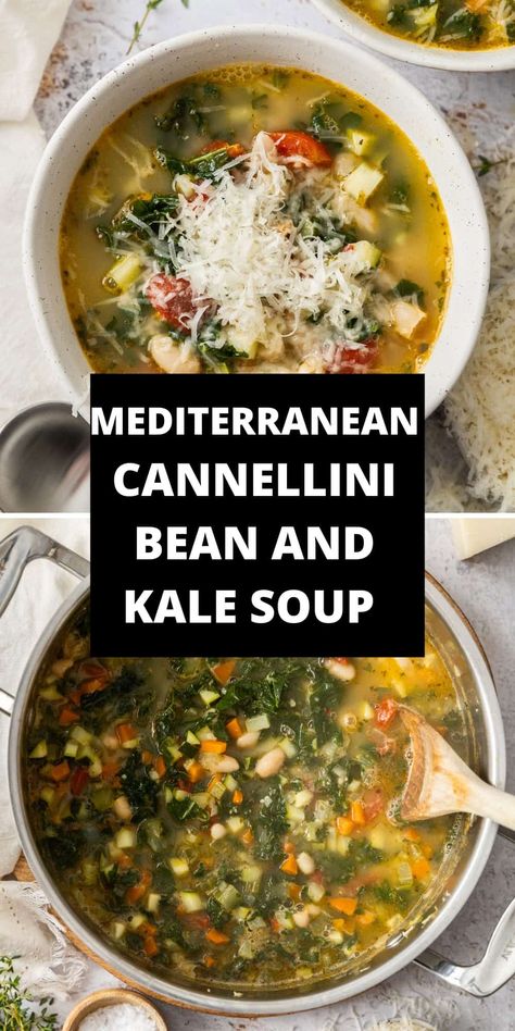 My Cannellini Bean and Kale Soup is as nourishing as it is comforting and satisfying. It is an Italian-inspired one pot dish, one that is worthy of a regular place in your meal plans. Packed with vegetables and beans cooked in a full of flavour broth, it is a complete meal that requires no more than some crusty bread to accompany it. Kale Recipes Instant Pot, Navy Bean And Kale Soup, Kale And Spinach Soup, Kale And Cannellini Beans, Recipes With Kale, Cannellini Bean Soup, Lentil Kale Soup, Kale And Bean Soup, Veggie Soups