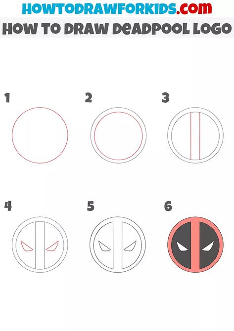 How to Draw Deadpool Logo - Easy Drawing Tutorial For Kids Deadpool Painting Easy, Deadpool Sketch Easy, How To Draw Deadpool, Easy Marvel Drawings, Deadpool Drawing Easy, Deadpool Art Drawing, Logo Step By Step, Deadpool Symbol, Deadpool Face